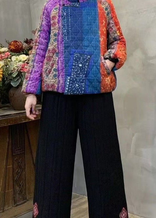 Luvik | Printti Ohut puuvillamantteli Pehmustettu Mandarin-kaulus Talvi