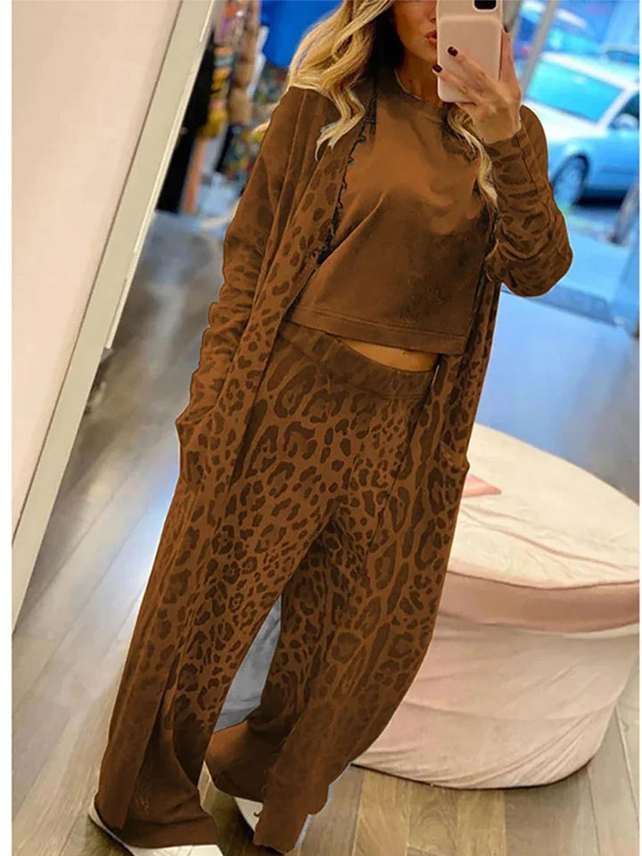 Luvik | Langermet cardigan med leopardmønster og elastisk midjebåndbukser