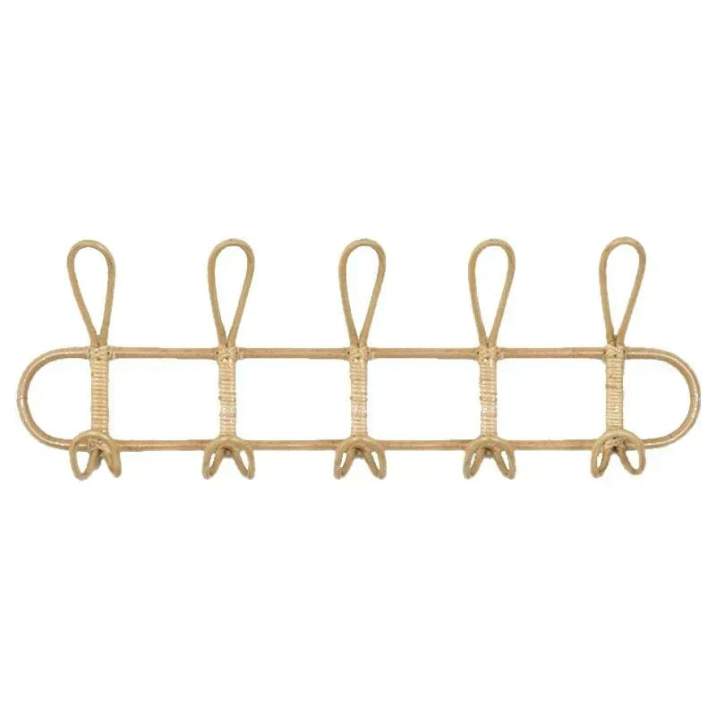 Rattan Vegghenger med 5 Kroker for Jakker, Vesker og Håndklær | Luvikno