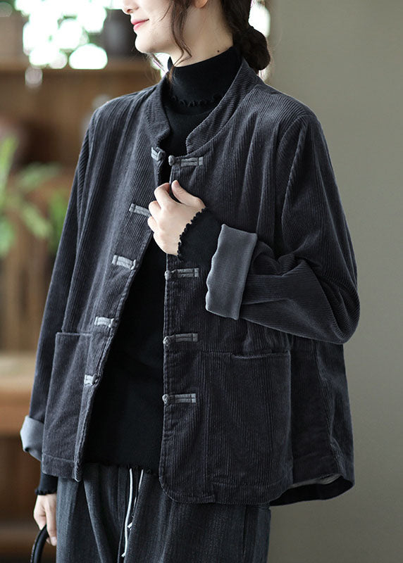 Luvik | Koristehihnat corduroy-takit, joissa on taskut ja napit, korkealla kauluksella ja patchworkilla