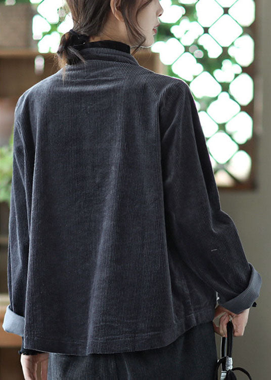 Luvik | Koristehihnat corduroy-takit, joissa on taskut ja napit, korkealla kauluksella ja patchworkilla