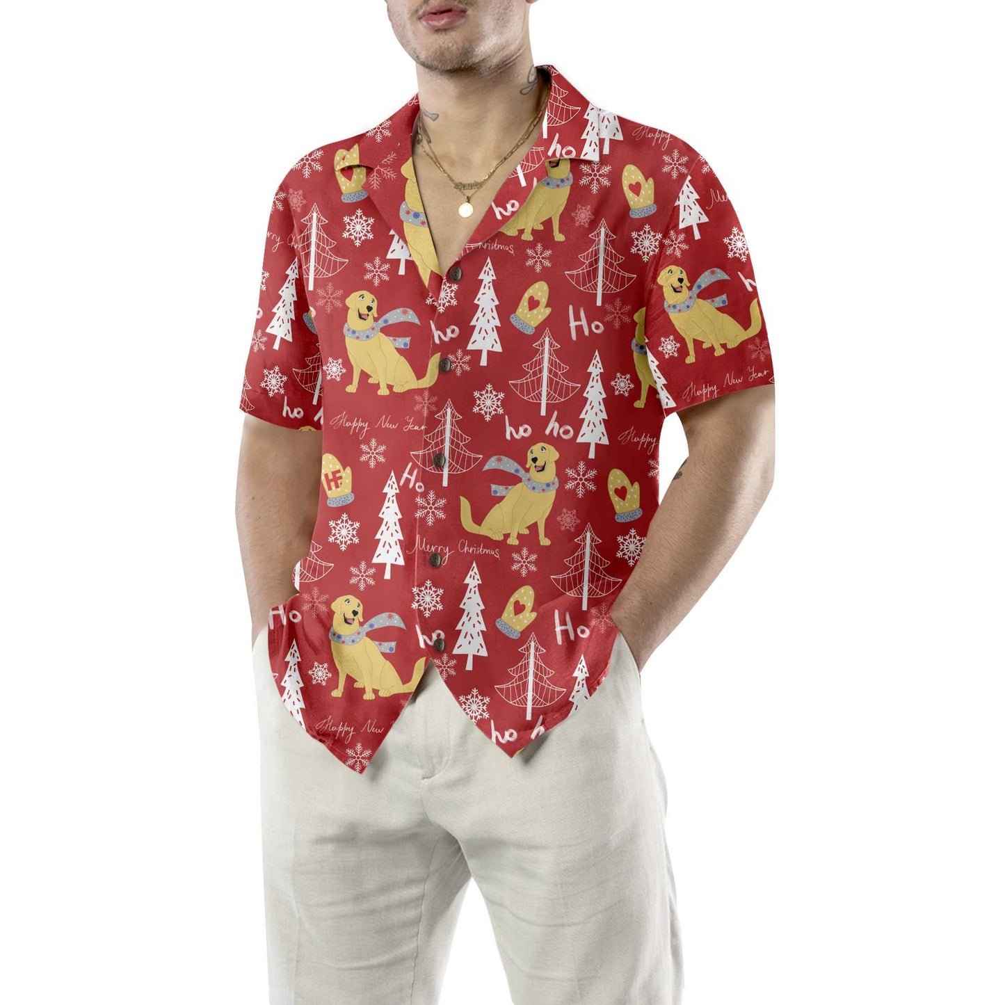 Luvik | Havaiji-paidat Golden Retriever Joulun punaiset, Havaiji-paidat Golden Retriever Joulu, Parhaat joululahjat Golden Retrieverien ystäville