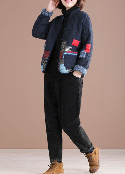 Luvik | Talvitakki sininen itämaisella tilkkutyöllä ja hienosta puuvillasta vuorattu