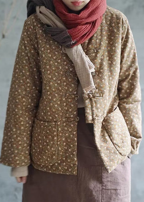 Luvik | Punainen kuvioi puuvillasta valmistetut toppatakit napillisilla taskuilla talveksi