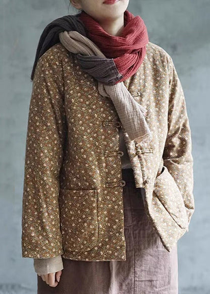 Luvik | Punainen kuvioi puuvillasta valmistetut toppatakit napillisilla taskuilla talveksi