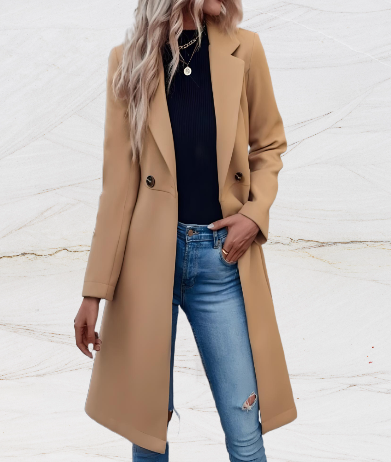 Luvik | Manteau long pour femme avec grand col à boutons