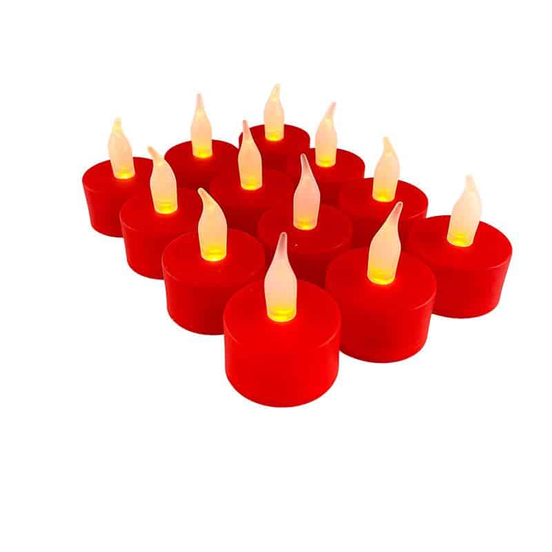 LED tealight 12 stk. i rød med flamme | Luvikno