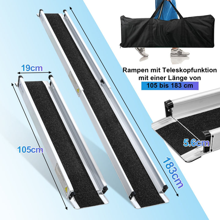 2x Rullestolrampe Aluminium Laste rampe opptil 300 kg | Luvikno
