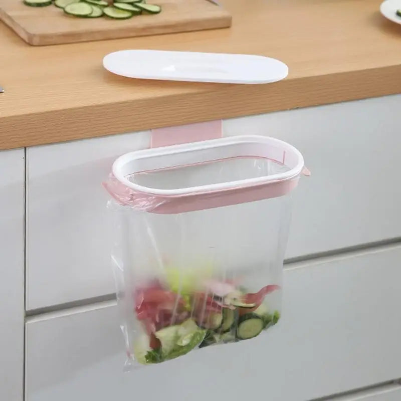 Luvikno | Søppelposeholder Cleanuvo ClipBin | Med lokk og ringholder | For hanging på skapdører | Gjenbrukbar og vaskbar