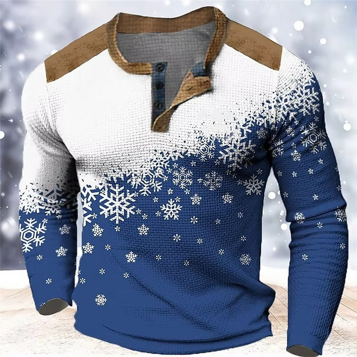 Christmas Snøfnugg Gradient 3D Print Henley Skjorte for Menn Luvikno