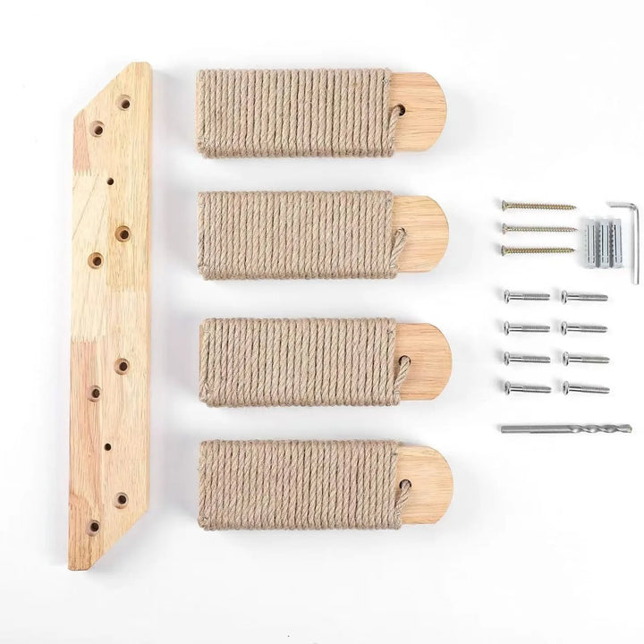 Kattestige for veggmontering laget av tre med sisal Luvikno