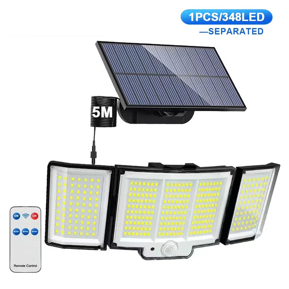 Luvikno | Solar Wall Light LumoGuard 318LED | Bevegelsessensor & 3 Belysningsmoduser | IP65 Vanntett for Hage, Terrasse & Gjerde