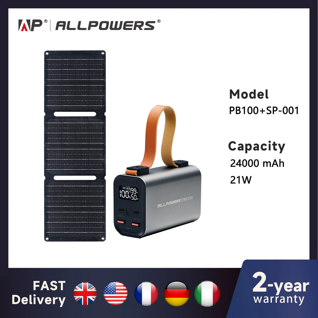 Luvikno | Solenergi Powerbank VoltForge PB100 Sett | 24 000mAh | 100W Hurtiglading | Sammenleggbart 21W Solpanel | For Laptop, Smartphone & Utendørs