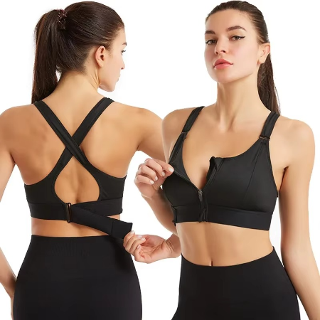 Justerbar Zip-Front Sports-BH med undertråd støtte og push-up design Luvikno