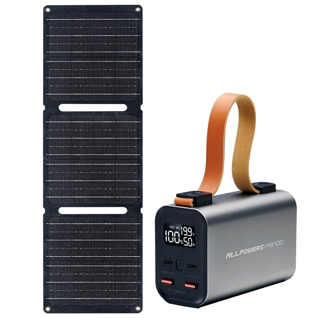 Luvikno | Solenergi Powerbank VoltForge PB100 Sett | 24 000mAh | 100W Hurtiglading | Sammenleggbart 21W Solpanel | For Laptop, Smartphone & Utendørs