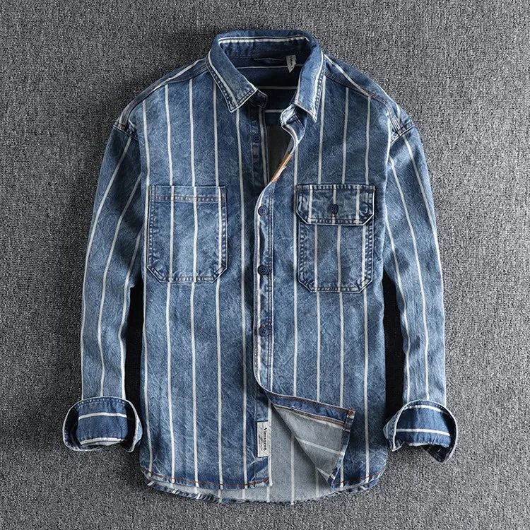 Luvik | Raidallinen Denim Takki Läpivienneillä Taskuilla