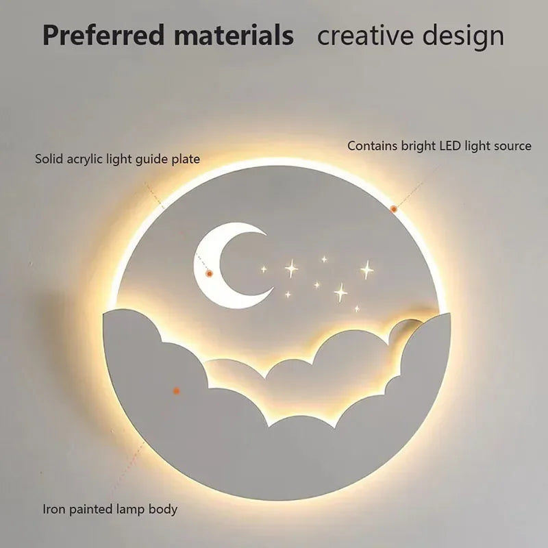 Luvikno | Magisk LED Vegglampe – Måne & Stjerner Nattlys