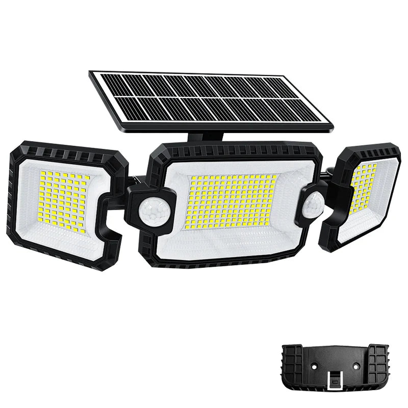 Luvikno | SecuSolar MaxView 167 Solar Sikkerhets Spotlight 167 LEDer | 3 Justerbare Hoder | Bevegelsessensor & 3 Lysmodus | IP65 Vannavstøtende | 2200 Lumen