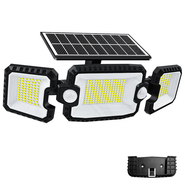Luvikno | SecuSolar MaxView 167 Solar Sikkerhets Spotlight 167 LEDer | 3 Justerbare Hoder | Bevegelsessensor & 3 Lysmodus | IP65 Vannavstøtende | 2200 Lumen