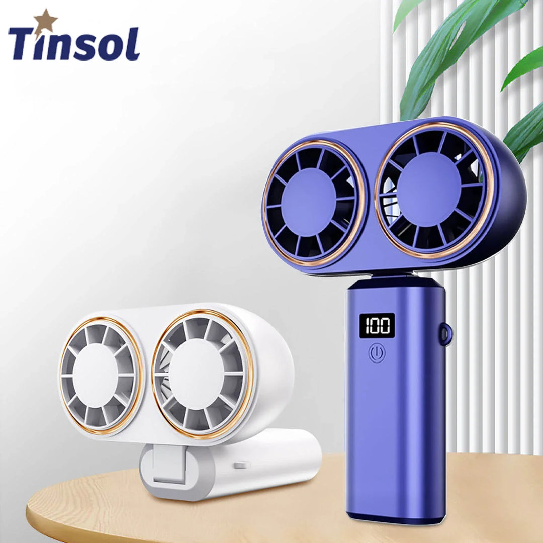 Luvikno | AerisCool Håndholdt Vifte Dobbel-Kjøler | 5-Trinns Kjøling | Oppladbar & Digitale Display