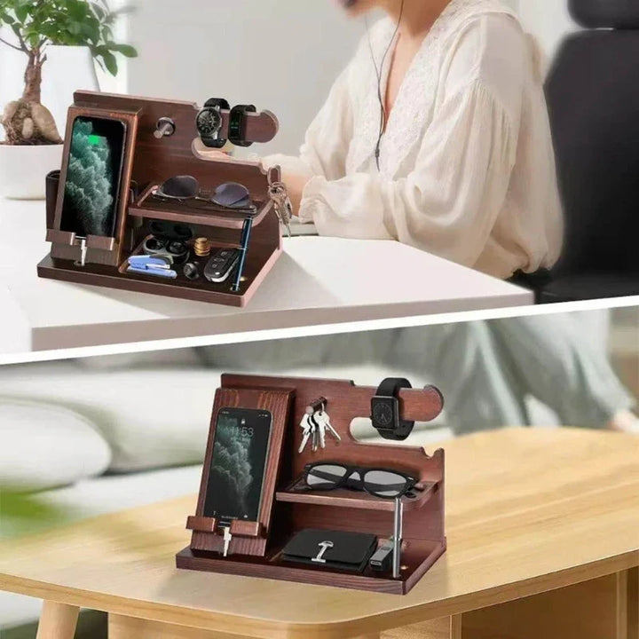 Luvikno | Tre Nattbord Telefon Dockingstasjon – Multifunksjonelt Regal for Lommebok, Klokke og Oppbevaring, Ideell for Valentinsdagen
