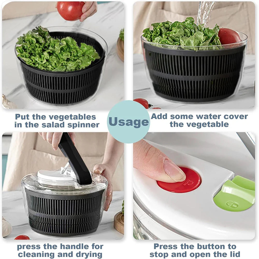 Luvikno | SpinFresh Salat Spinner 3L med Lokk | En-hånds Betjening & Skridsikker Bunn | Salatrense & Tørker for Grønnsaker & Frukt | BPA-Fri & Praktisk
