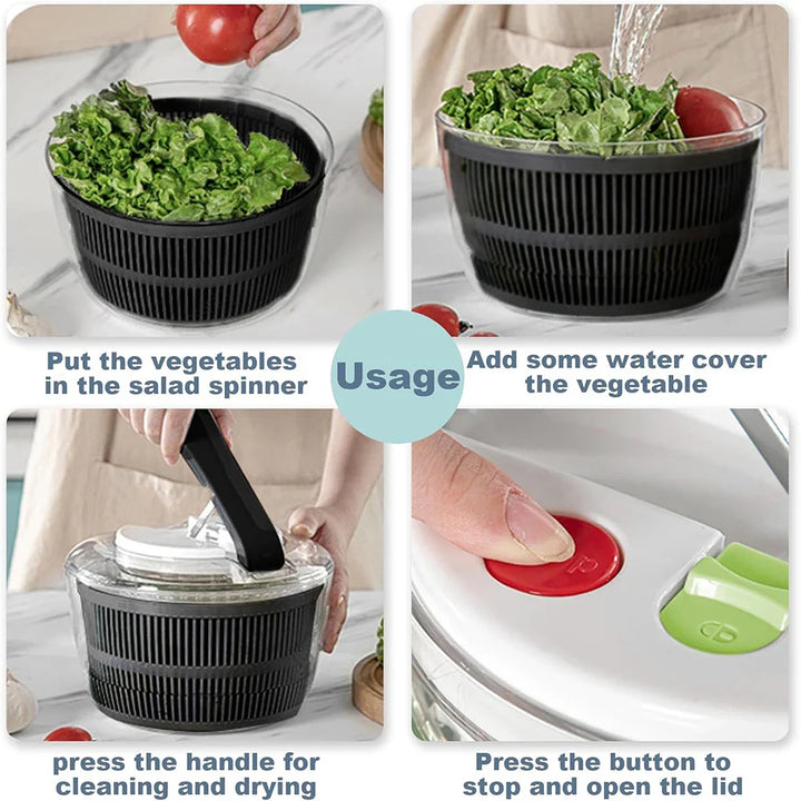 Luvikno | SpinFresh Salat Spinner 3L med Lokk | En-hånds Betjening & Skridsikker Bunn | Salatrense & Tørker for Grønnsaker & Frukt | BPA-Fri & Praktisk