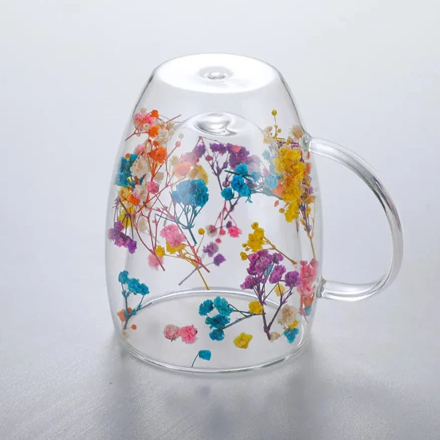 2stk Tørkede Blomster Dobbelveggs Glasskopp