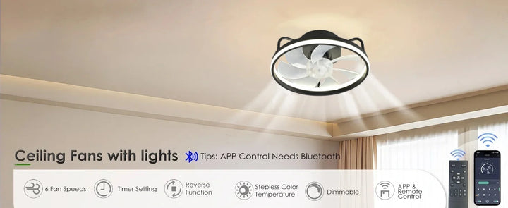 Moderne LED Taklampe Vifte med DC-motor - 6 Hastigheter, Timer, Lav Etasje Loftsvifte, Fjernkontroll Dekorativ Lys | Luvikno