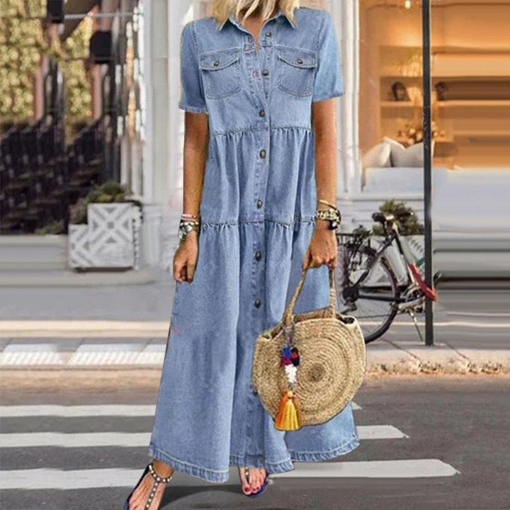 Luvik | Denim Maxi Mekko napituslistalla naisille