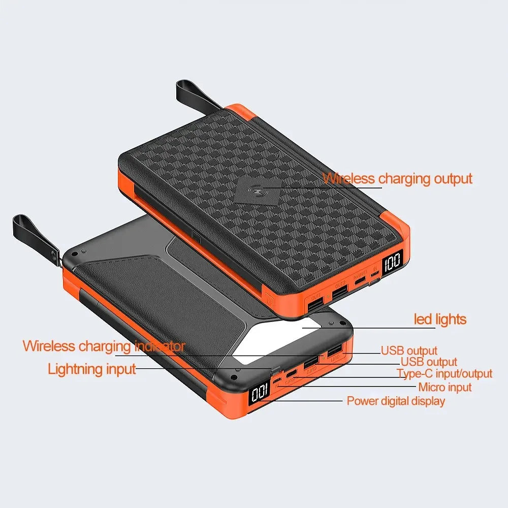 Luvikno | Solkraftbank VoltMate Flip 15W | 10,000/20,000mAh | Trådløs Qi-lading | Solcellepanel sammenleggbar | Vanntett & Støtsikker