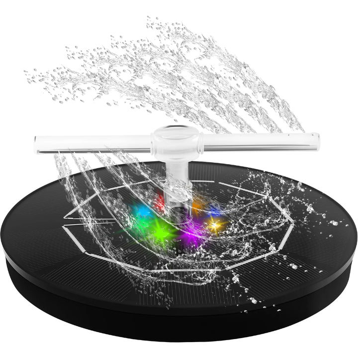 Luvikno | AquaLume Solar Spring | 3W Solfontene med LED Fargevalg | Opptil 60 cm Fontenehøyde | 7 Munstykkevedlegg