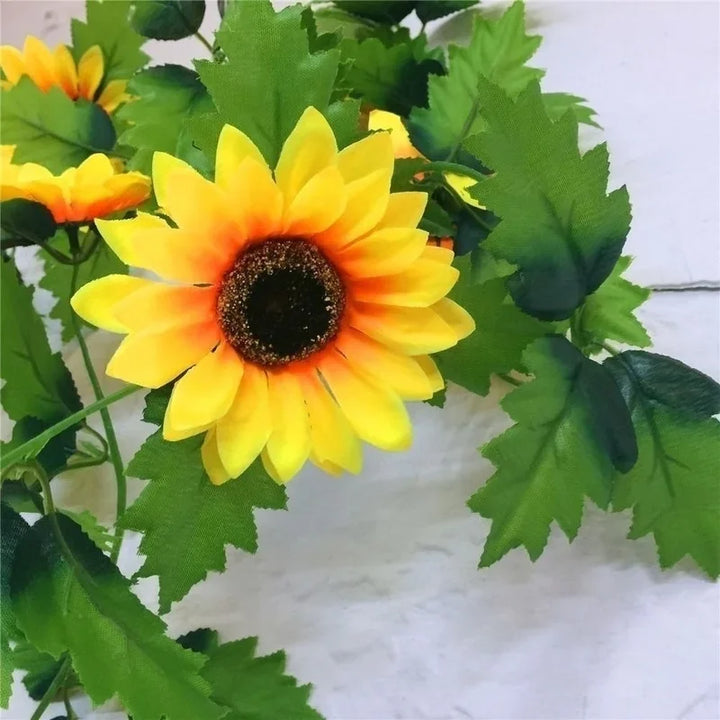 Luvikno | Floraviva SunVine Solsikke Garland Kunstig | 2.6 m Lengde | 12 Blomster Ø 8 cm | For Bryllup, Balkong & DIY Dekor