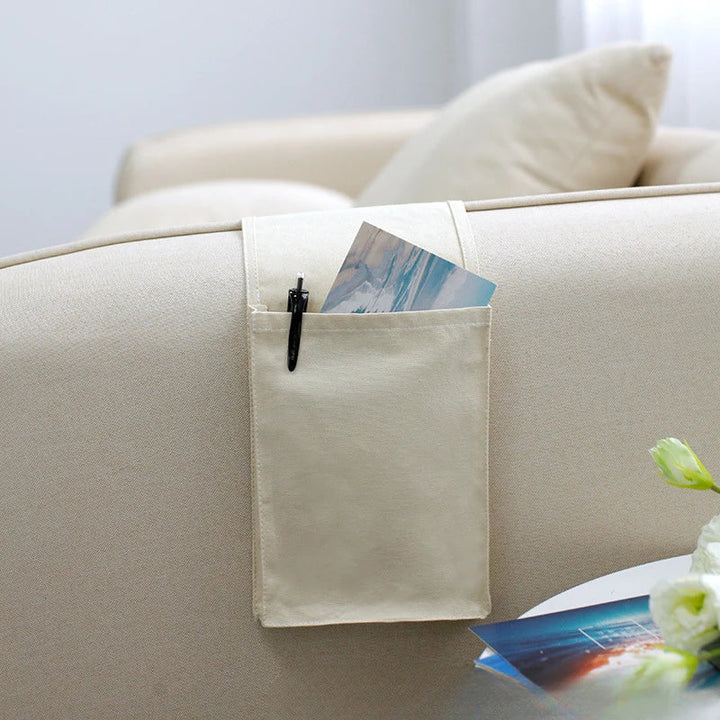 Luvikno | Restivo Seng Organizer laget av bomull-linn | Hengende oppbevaring med lommer | For fjernkontroller, bøker og tilbehør – ca. 30×20×10 cm