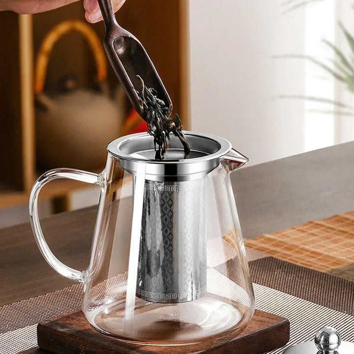 Luvikno | 450ml-950ml Varmeresistent Glass Teapot – Rustfritt Stål Tefilter, Blomsterkjele for Kung Fu Te, Puer og Oolong Te