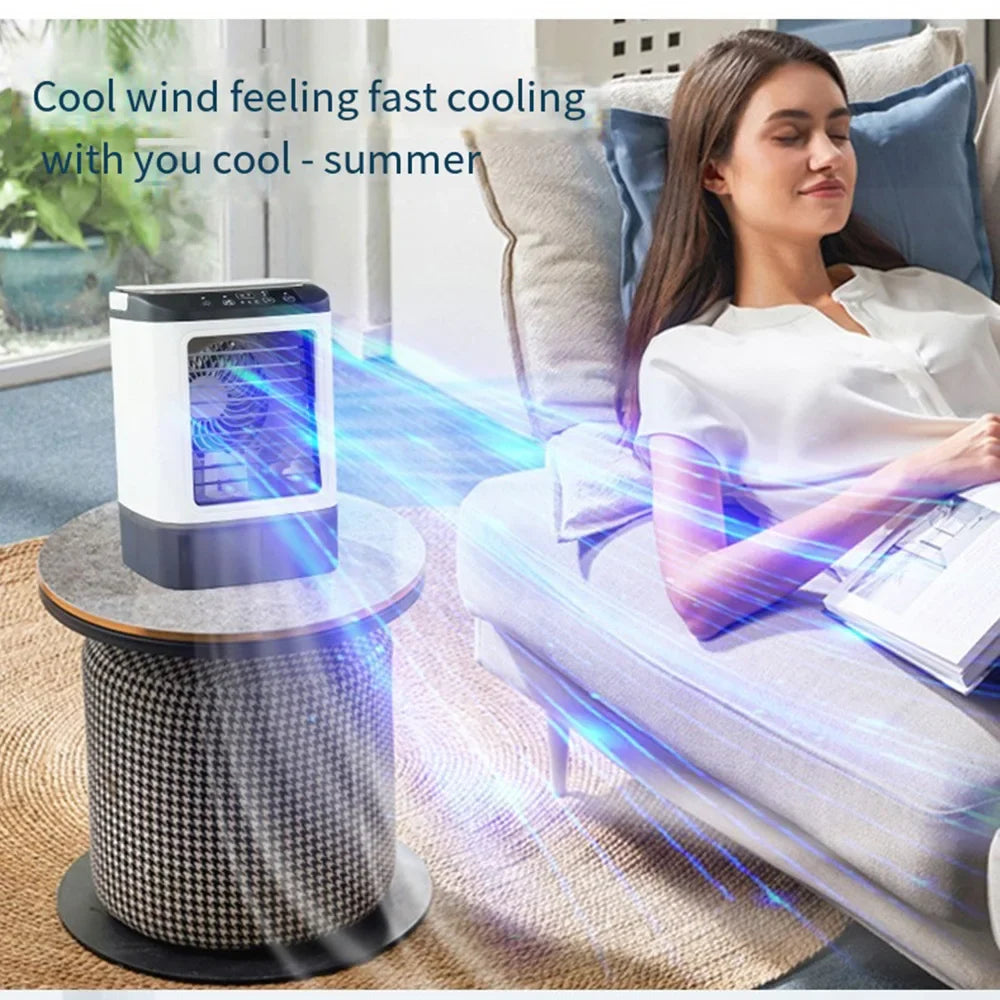 USB Bærbar Mini Air Conditioner Vifte – 3-Hastighets Skrivebords Kjølevifte med LED Nattlys, Luftkjøler for Hjemmet, Kontoret og Camping | Luvikno