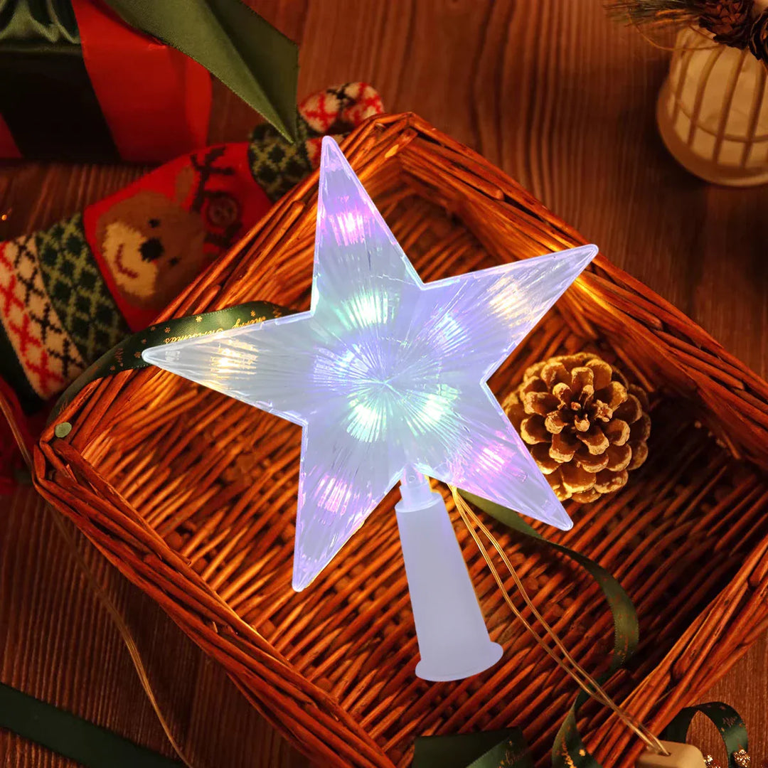 Lysende julegave – LED-belyst juletre topp for juletre, glitrende juledekorasjon for festbelysning og elegant dekor | Luvikno