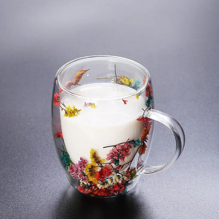 2stk Tørkede Blomster Dobbelveggs Glasskopp