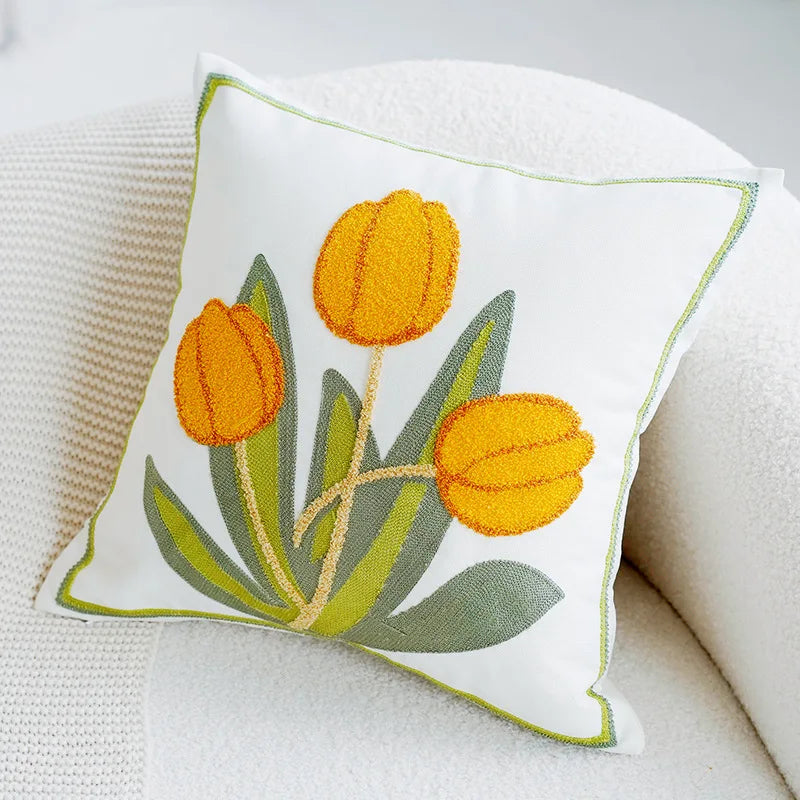 Grønn & Rosa Tulipan Broderi Putetrekk | Luvikno