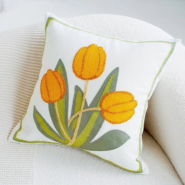 Grønn & Rosa Tulipan Broderi Putetrekk | Luvikno