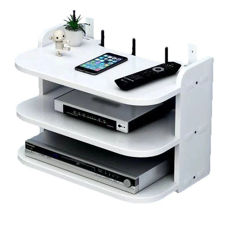 Luvikno | SkyConnect Home | WLAN Ruter Vegghylle | Skjult Kabel Organizer & Stikkontakt Holder | Flytende Hylle for TV Boks & Mer | Hvit | 40×12×8 cm