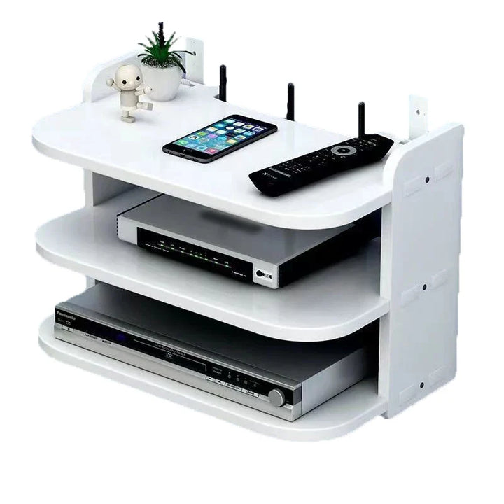 Luvikno | SkyConnect Home | WLAN Ruter Vegghylle | Skjult Kabel Organizer & Stikkontakt Holder | Flytende Hylle for TV Boks & Mer | Hvit | 40×12×8 cm