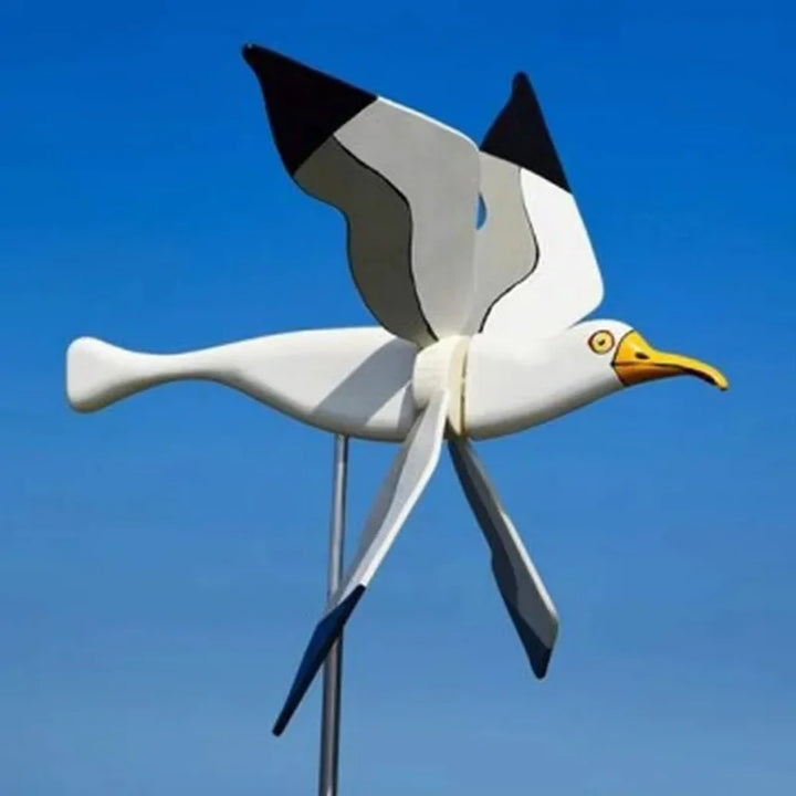 Luvikno | Hagedekor vind fugl SkyGull | Kreativ vindmølle med måkemotiv | Værbestandig og høydejusterbar | 25 cm figur