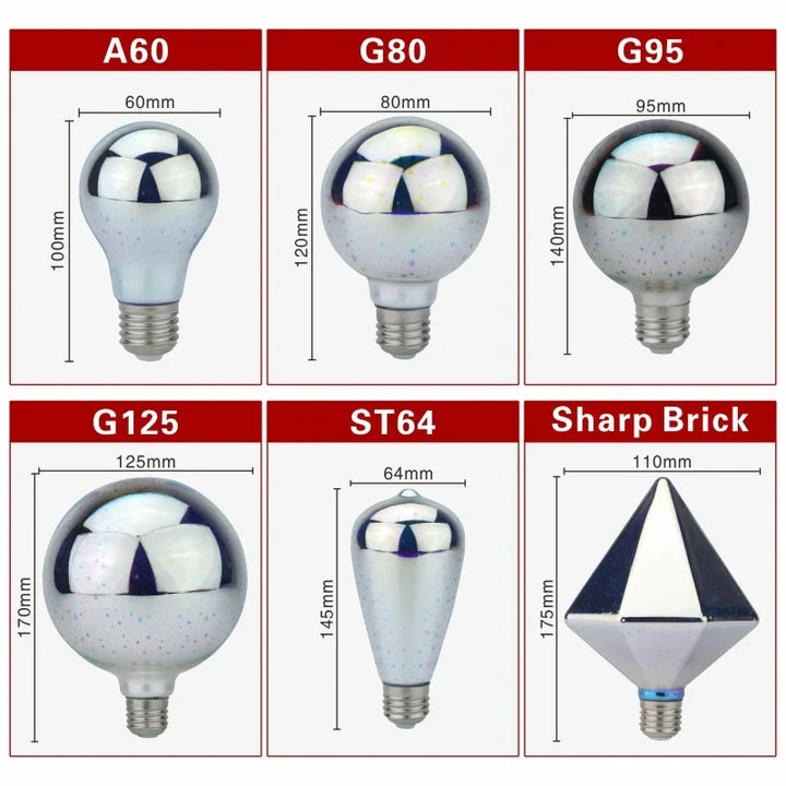 3D LED-pære | Vintage fyrverkeri effektlampe med E27 sokkel | 6W 85–265V | Dekor, fest- og julebelysning | Auravia Luvikno