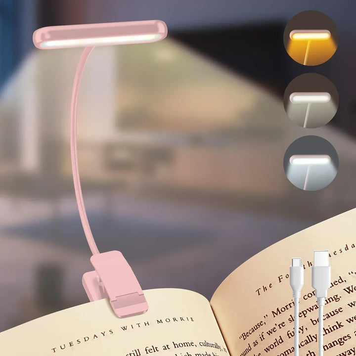 Luvikno | Fleksibel leselampe USB oppladbar med dimmbare lysfarger og klips