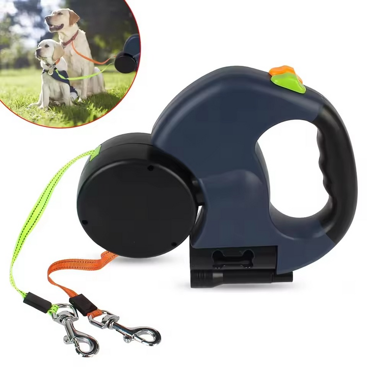 Dual Dog Retractable Leash med innebygd lommelykt og pose dispenser Luvikno