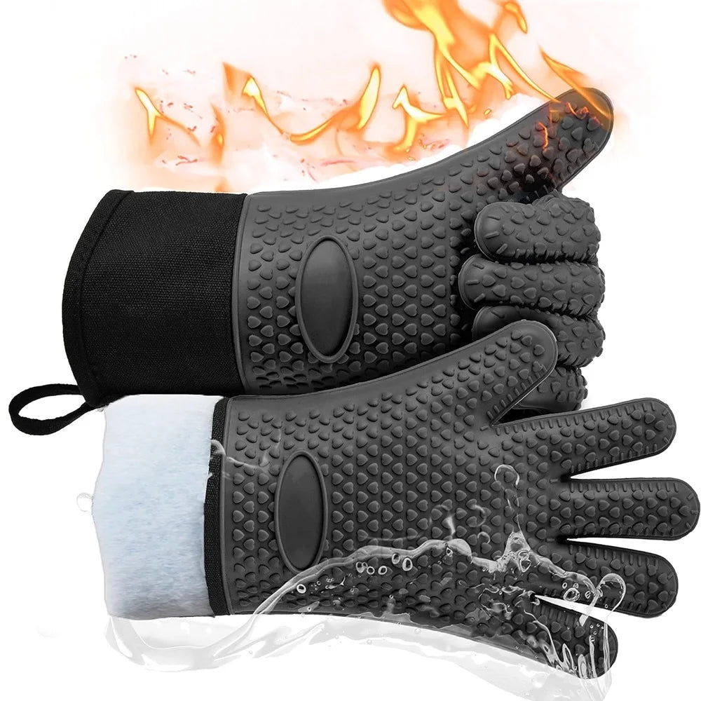 Luvikno | Griptermo Silikon Grillhansker | Varmeresistent opptil 260 °C | Rutsikre & Vanntette | Med Bomullslinning