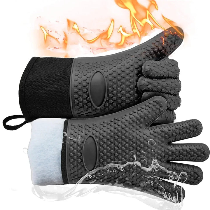 Luvikno | Griptermo Silikon Grillhansker | Varmeresistent opptil 260 °C | Rutsikre & Vanntette | Med Bomullslinning