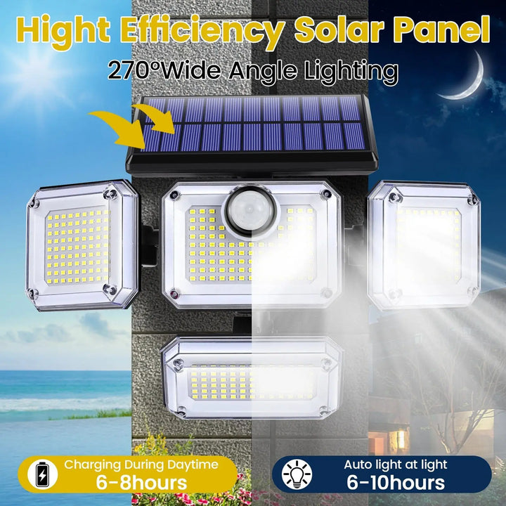 Luvikno | Solora GuardLight Solenergi Utendørs Lampe med Bevegelsessensor 2000 LM | 333 LED, IP65, 270° Strålevinkel