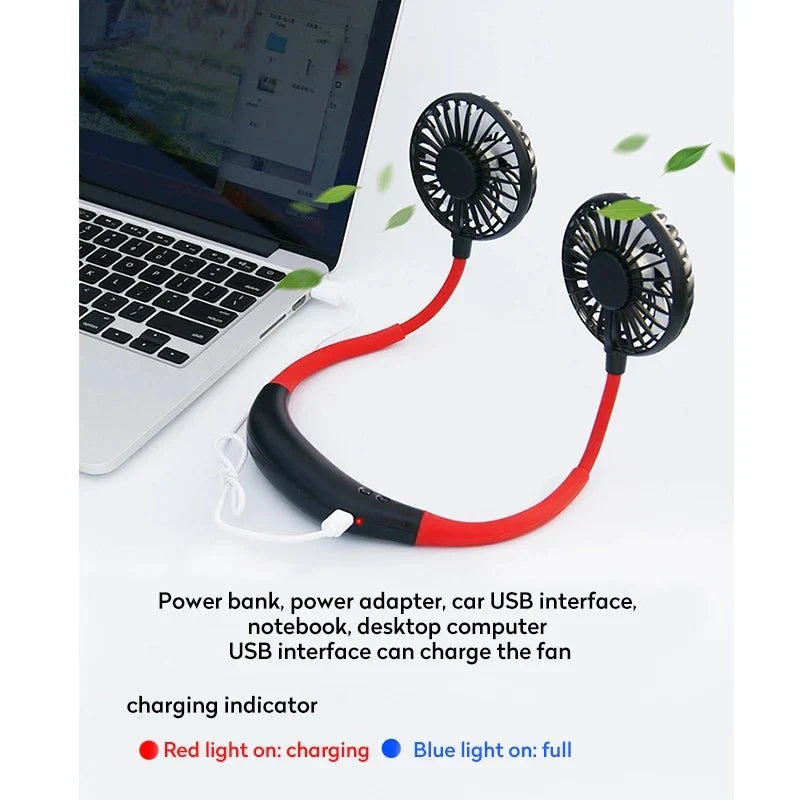 USB Portable Håndfri Nakke Vifte - Oppladbar Mini Sportsvifte, 3-Hastighets Justerbar Dobbeltvifte for Hjemmekontor & Utendørsbruk | Luvikno